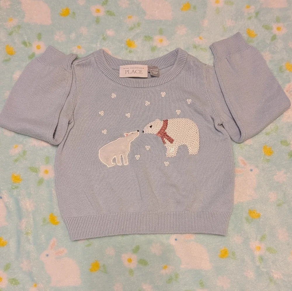 The Children's Place Light Blue Polar Bear Blue Knit Sweater Girl's 18 24 Month